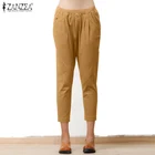Женские летние шаровары 2021, модные однотонные брюки ZANZEA, повседневные брюки с эластичным поясом, женские повседневные облегающие брюки
