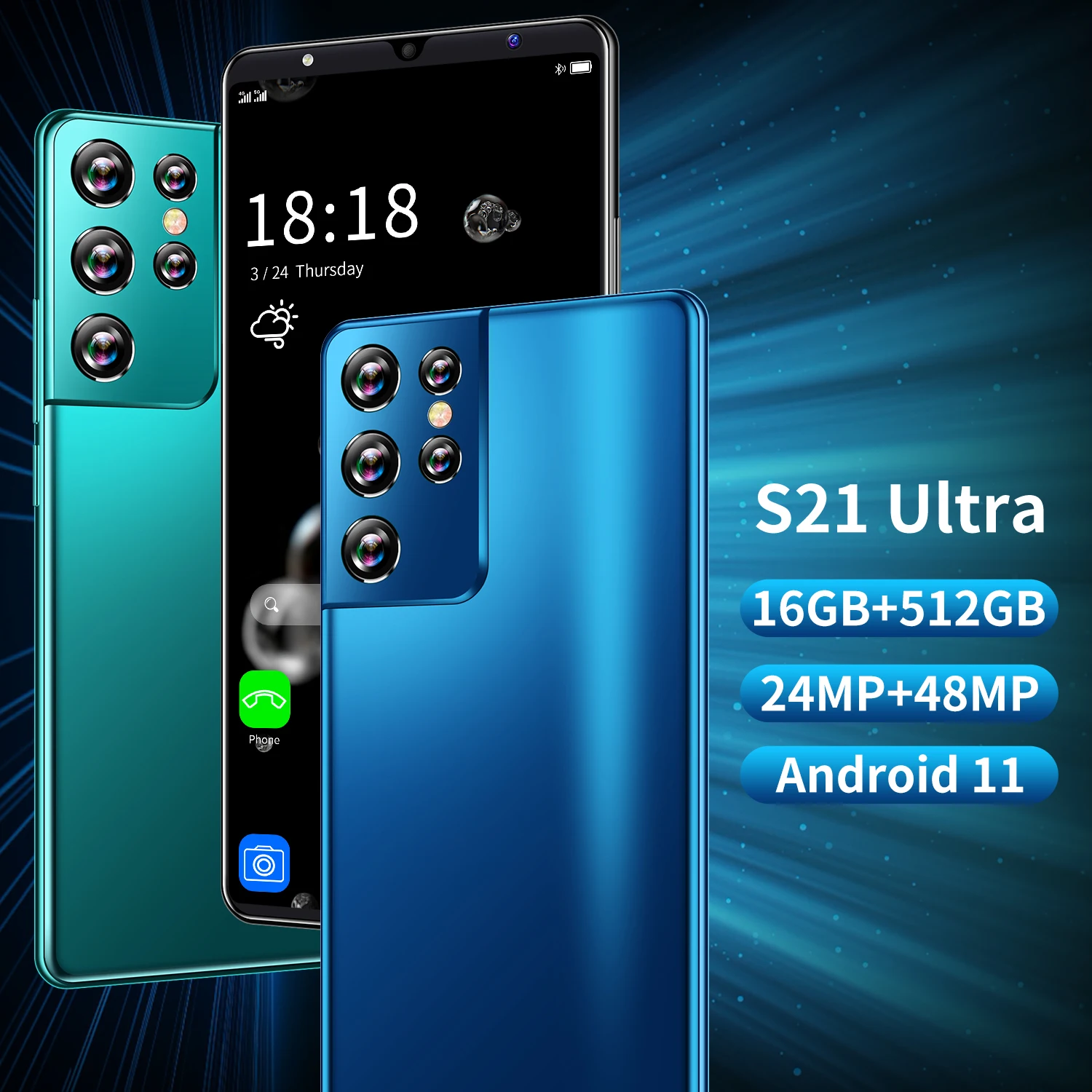 

Hot S21 Ultra 6.1 Inch 5G LTE Cellphone MTK6889 10-Core Rear Triple Camera 48MP Smartphone 16GB+512GB 5000mAh Mobile Phones