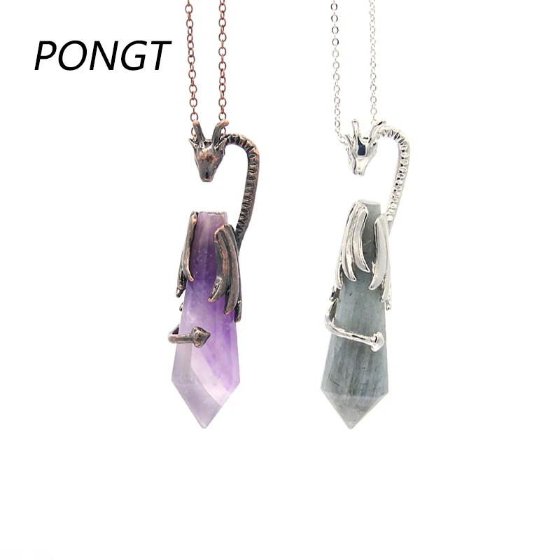 Розовый кварц дракон кулон натуральный кристалл колоннар ожерелье Дамская мода
