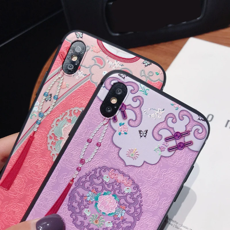 Чехол для телефона с рельефной кисточкой в китайском стиле iPhone 11 12 Pro Max XS MAX XR