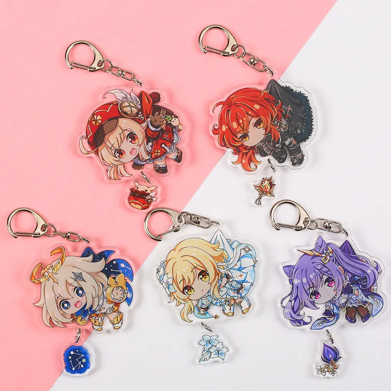 

1 Pcs New Anime Keychains Genshin Impact Keqing Venti Diluc Klee Hung Key Chain for Women Girls Bag Pendant Keyrings Figure Toys