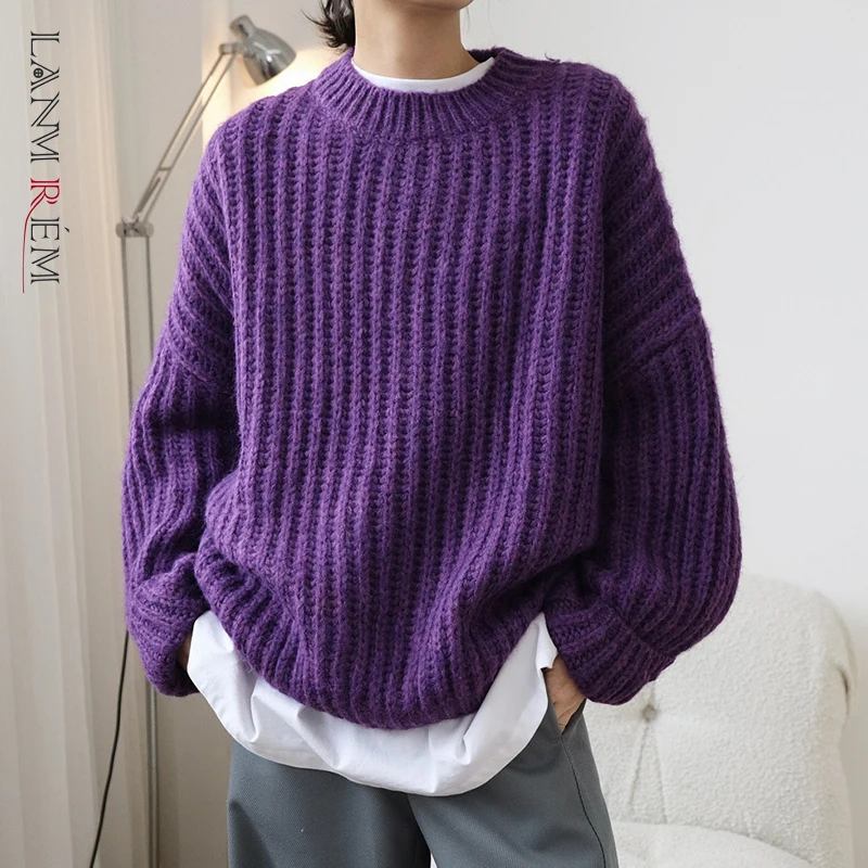 

2021 Autumn Winter New Round Neck Knitted Pullover Top Female Long Sleeve Solid Color Sweater Women's Fashion 2W2072