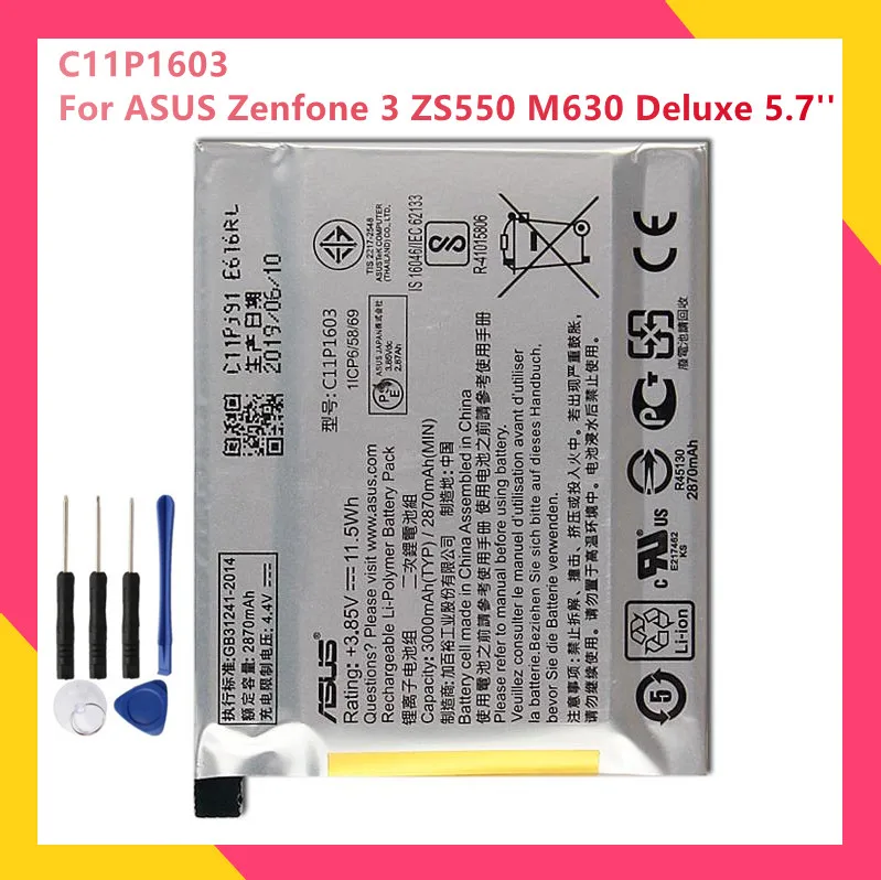 

Original Phone Battery C11P1603 For ASUS Zenfone 3 ZS550 M630 Deluxe 5.7 inch Z016D ZS570KL Replacement Batteries 3000mAh