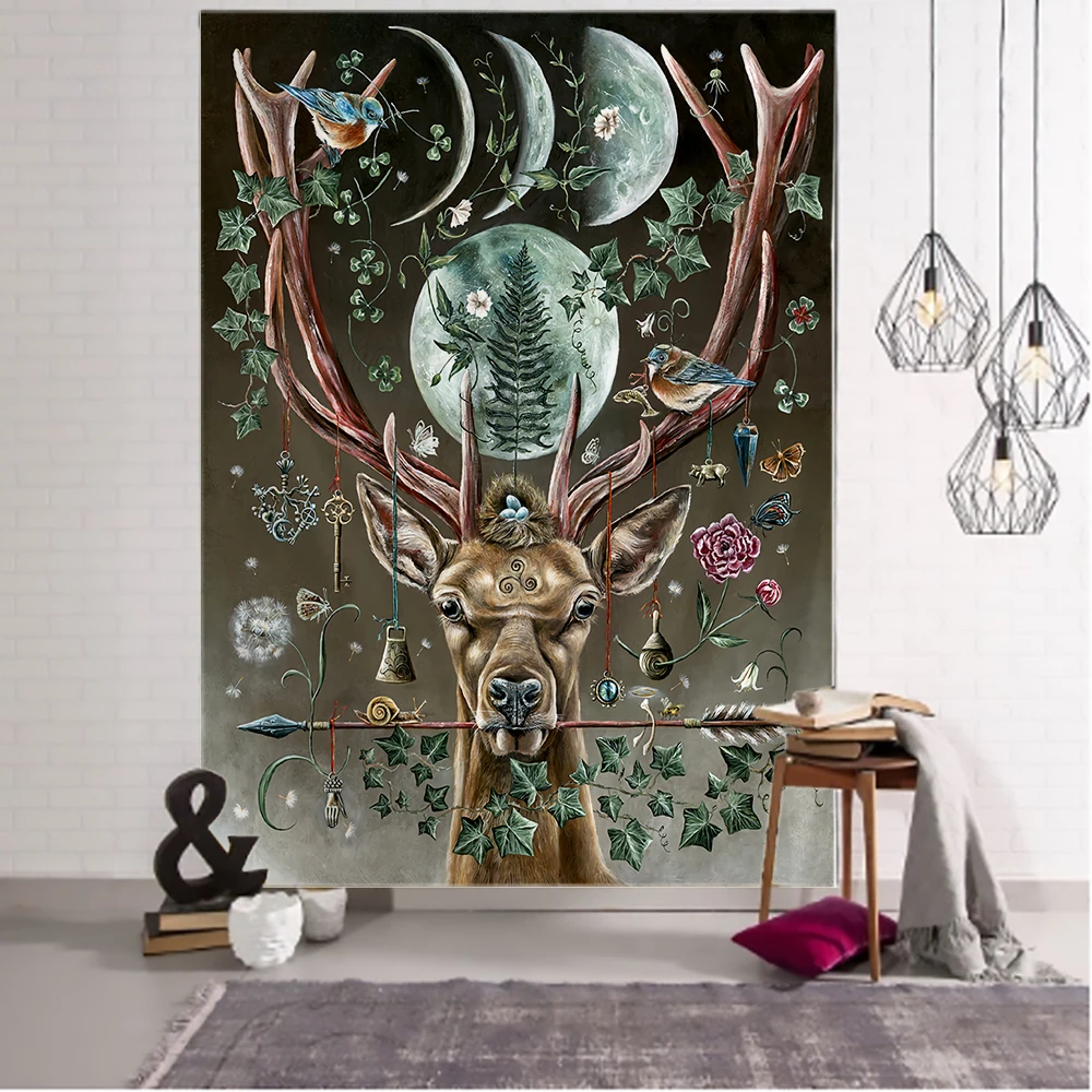 Forest Elk Tapestry Wall Hanging Mount Bohemian Psychedelic Witchcraft Mystery Hippie Bedroom Sheet Home Decor