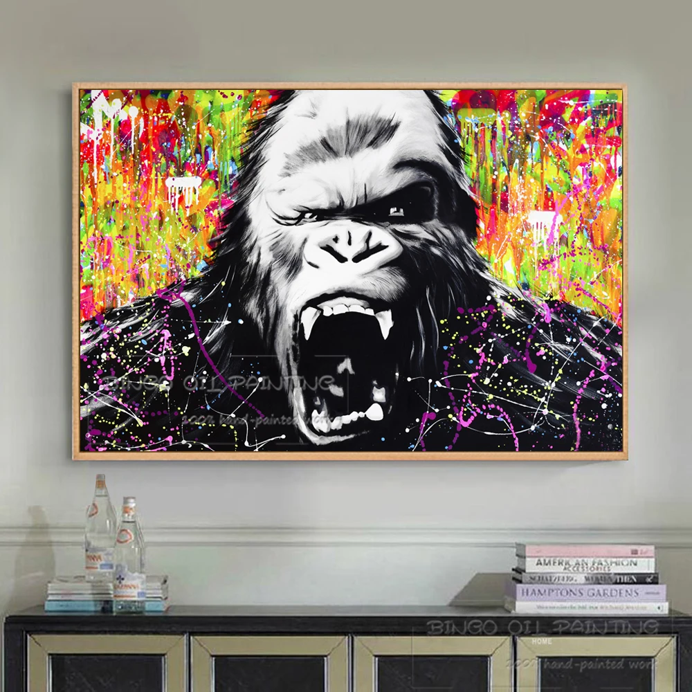 Дешевая ручная роспись современный зверь Горилла воет масляная живопись работа
