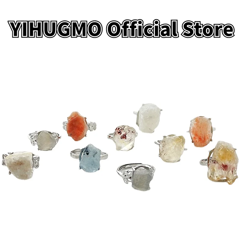 

Кольцо из натурального аквамарина, кольцо из необработанного кварца для женщин, модное цветное нестандартное свадебное ювелирное изделие, ...