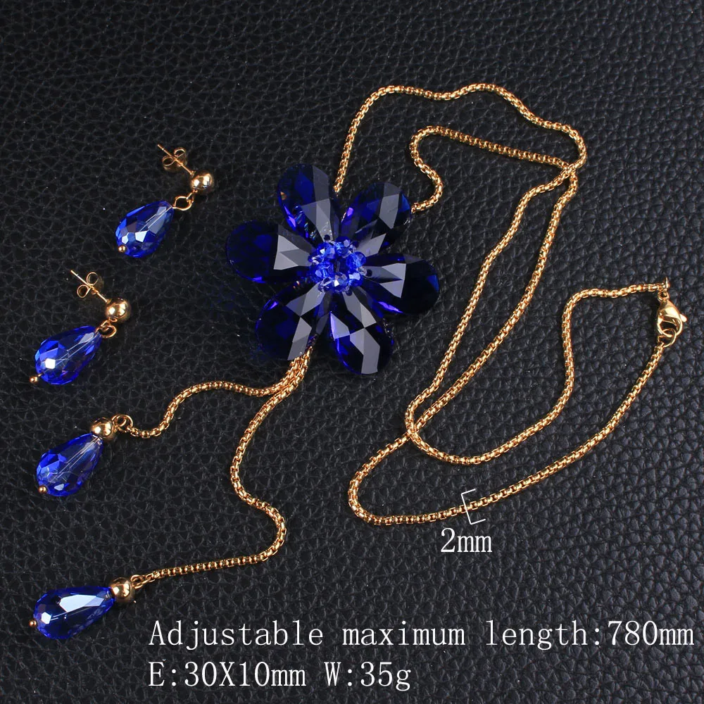 Длинные цепочки свитер большой цветок 4 цвета кулон ожерелье и серьги-гвоздики