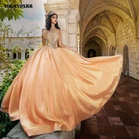 beautiful ball gown quinceanera dress 2022 satin crystal long skirt champagne sleeveless sweet 15 16 birthday sweep train