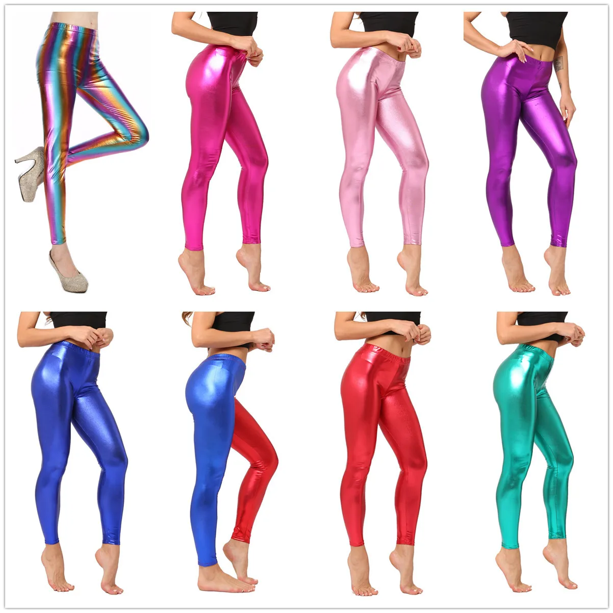

Women's sports 2021 Bronzing fluorescent candy color nightclub buttocks slimming leather pants slim women legginsy push up