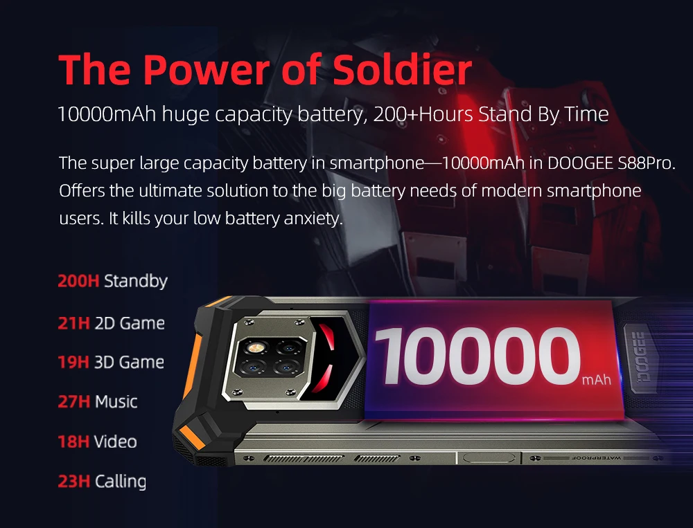 DOOGEE S88 Pro IP68/IP69K прочный мобильный телефон 10000 мАч на процессоре Helio P70 Octa Core 6 ГБ + 128