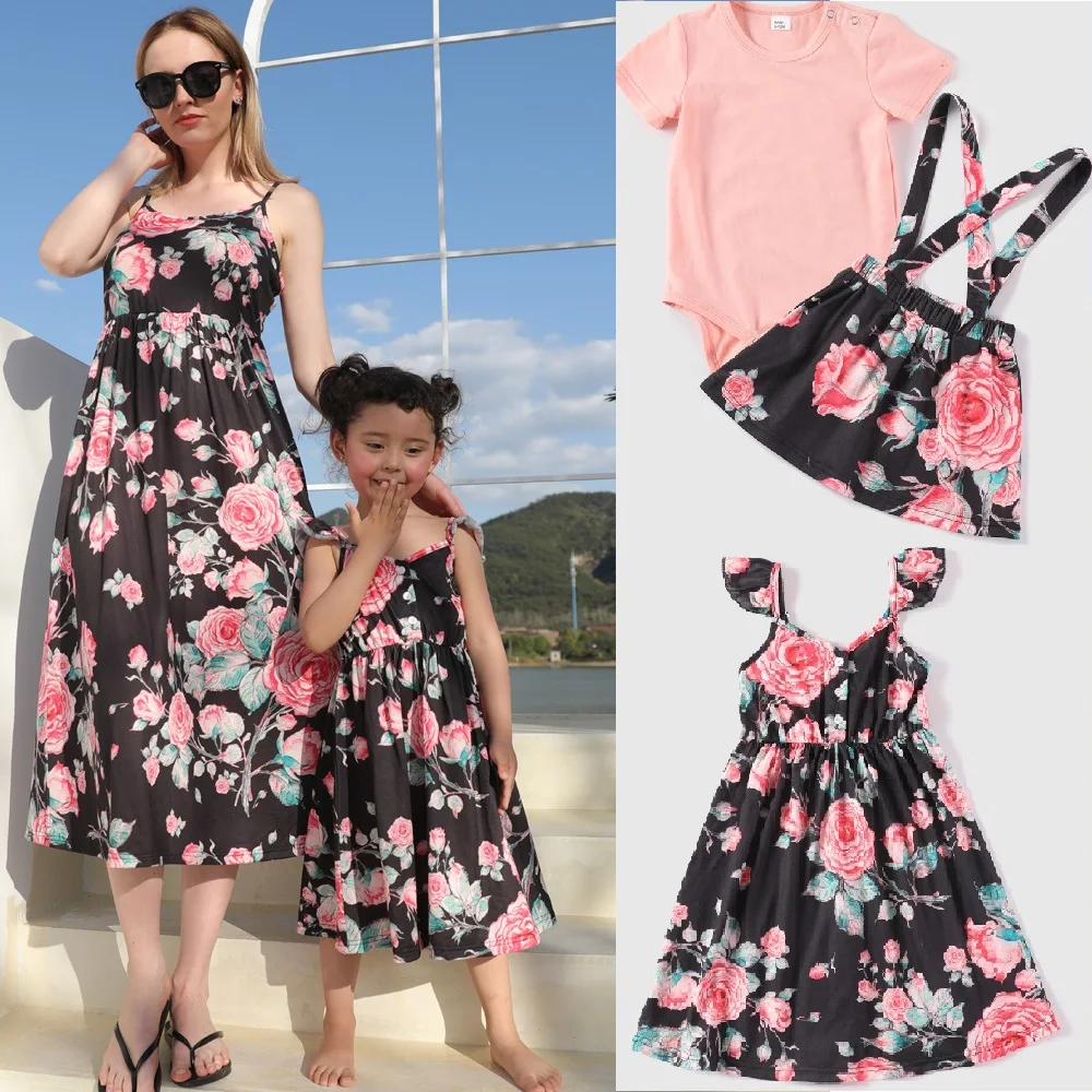 

Tank Flower Mother Daughter Macthing Dresses Family Set Mom Baby Mommy and Me Clothes Sleeveless Women Girls Cotton Dress Summer