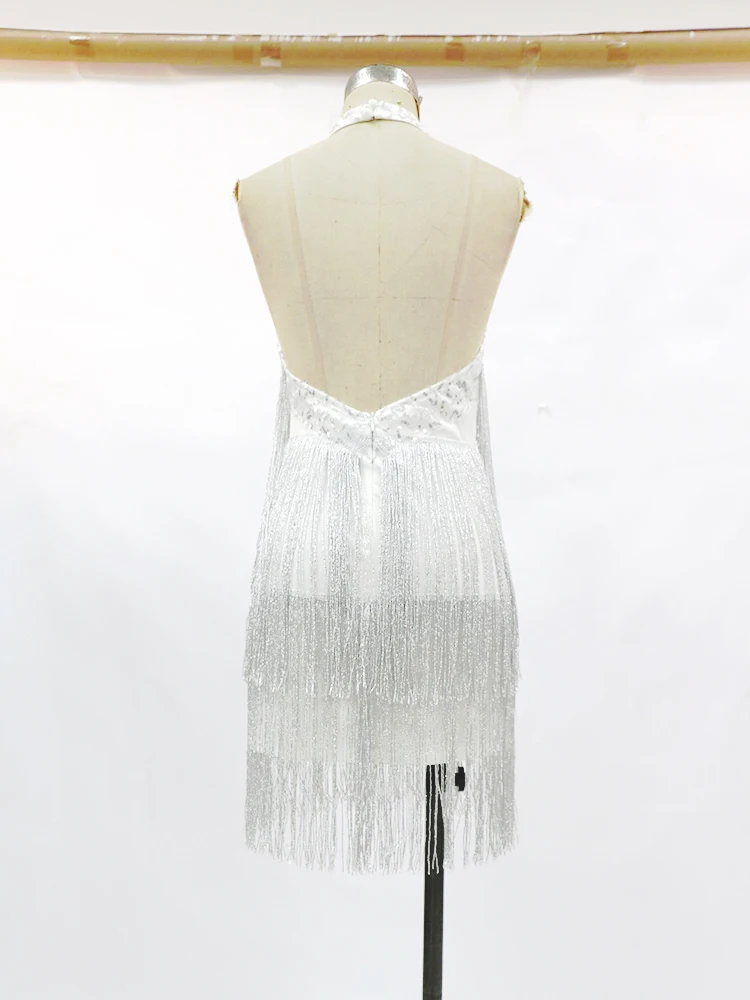 

New fashion women's sexy hanging neck sleeveless backless tassel design dinner party dress female