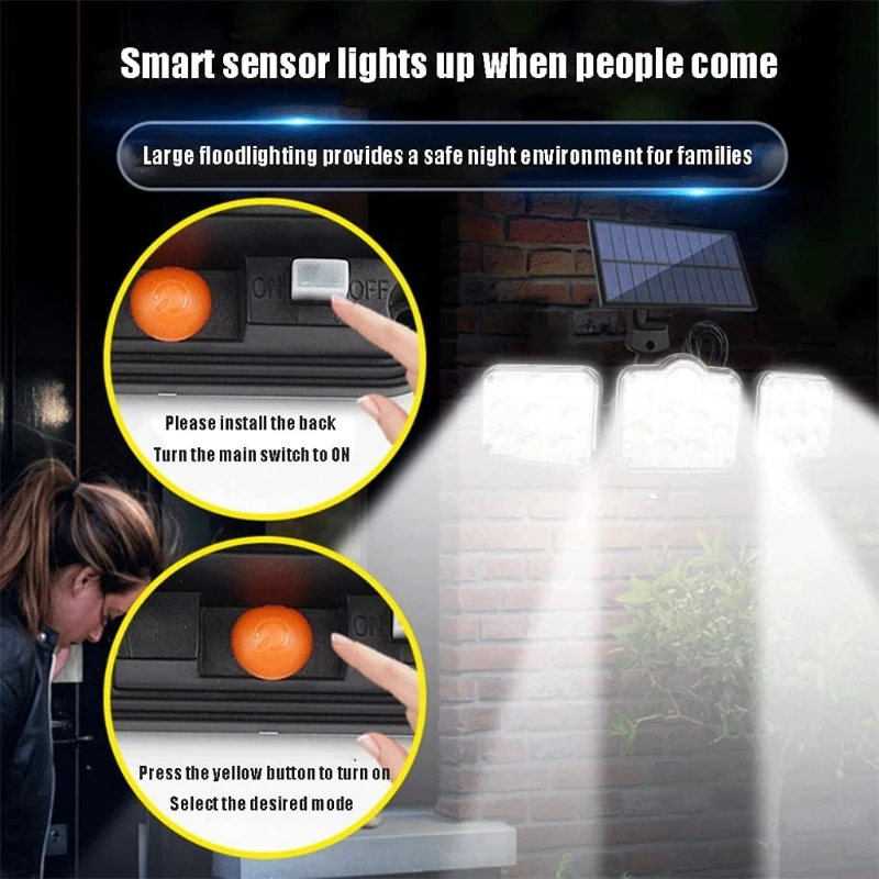 

138 SMD Solar Security Lights Outdoor with Motion Sensor IP67 Waterproof Efficient Solar Mounted Rotatable Outdoor Light