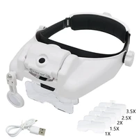 headband illuminated magnifier rechargeable repair solder magnifying glasses interchangeable lens third hand loupe for soldering