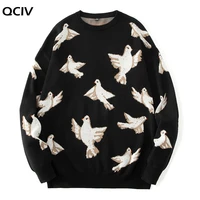 men casual sweater round neck cotton autumn winter pullover mens harajuku sweaters pigeon pattern long sleeve male tops clothing