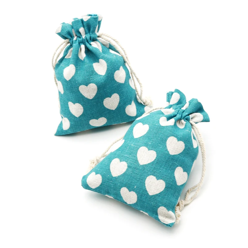 

Fashion Lake Blue With White Heart 10x14cm Cotton Bags 10pcs/lot Favor Handmade DIY Jewelry Necklace Bracelets Packing Pouches