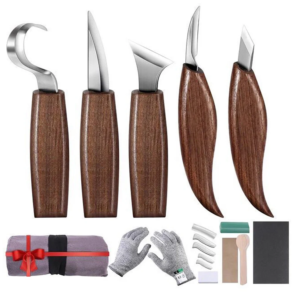 

12pcs Spoon Manual Wood Carving Tool Set Chisel Sculptural Peeling Cloth Bag Ergonomic Beginner DIY Woodworking Cutter Portable