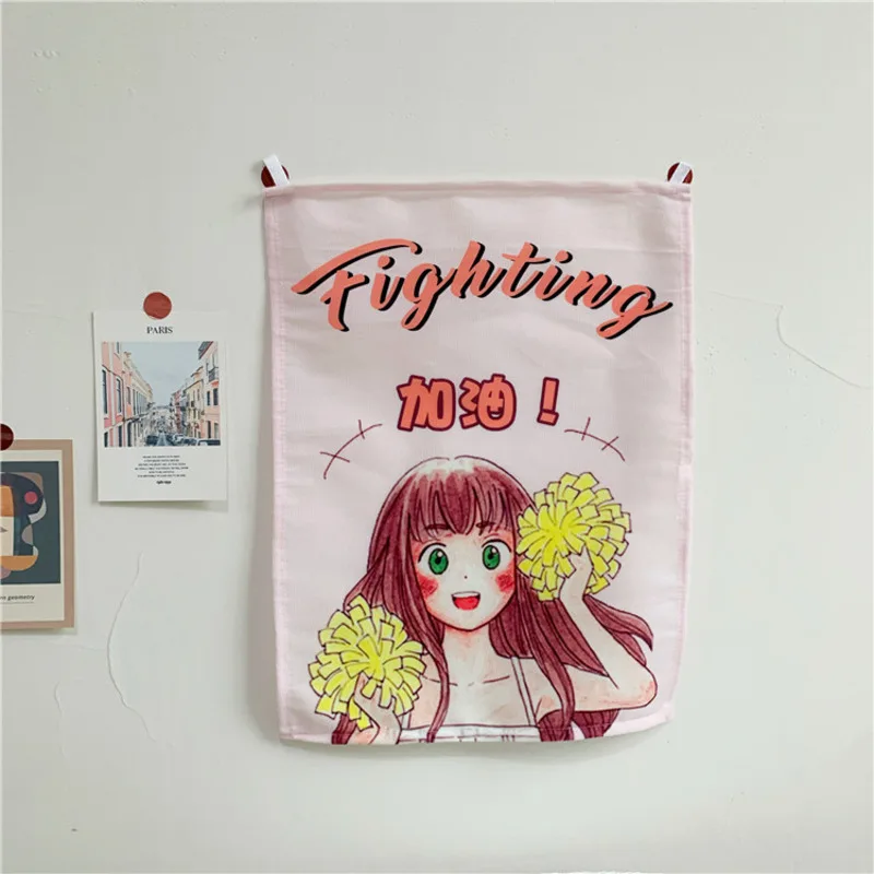 

Ins Cartoon Anime Girl Blessing Wall Hanging Creative Cute Tapestry Room Dormitory Background Cloth Kawaii Home Decor 35×46cm
