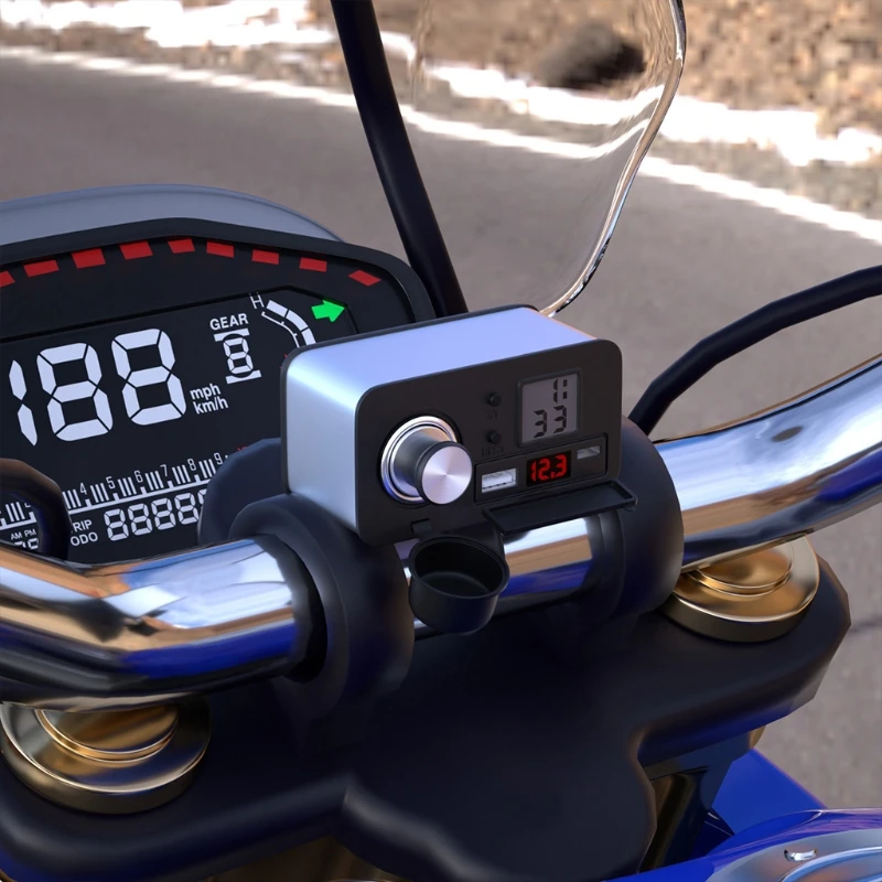 

Motorcycle USB Type C PD Charger with LED Digital Clock Voltmeter 12V Socket