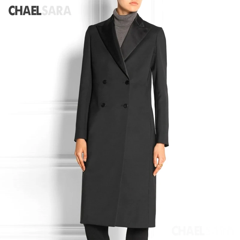 Women's Winter Jacket Elegant Shawl Collar Wool Blend Trench Coat Oversize Long Coat Office Lady Double Breasted  Outerwear