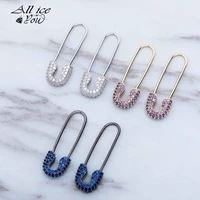 alliceonyou new safety pin earrings color iced out cubic zirconia high quality hip hop charm jewelry for gift men women jewery