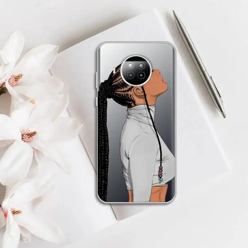 

Phone Case Transparent for Xiaomi mi Redmi note 10 t 8 9 pro lite 11 Samsung S 8 9 10 20 Black braids black girl fashion cartoon