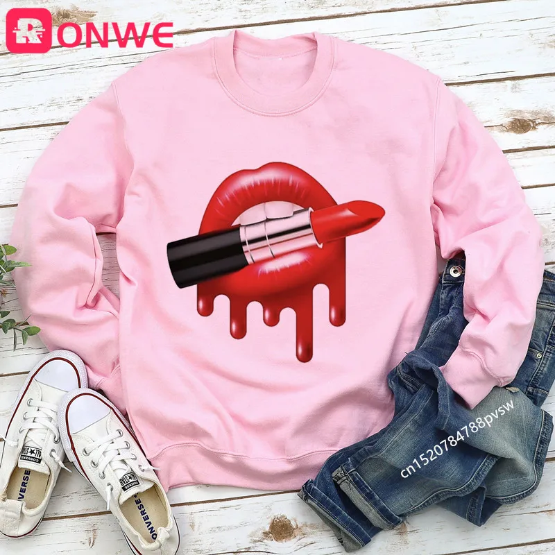 Женский свитшот с блестками и принтом в виде красных губ осенняя Толстовка для