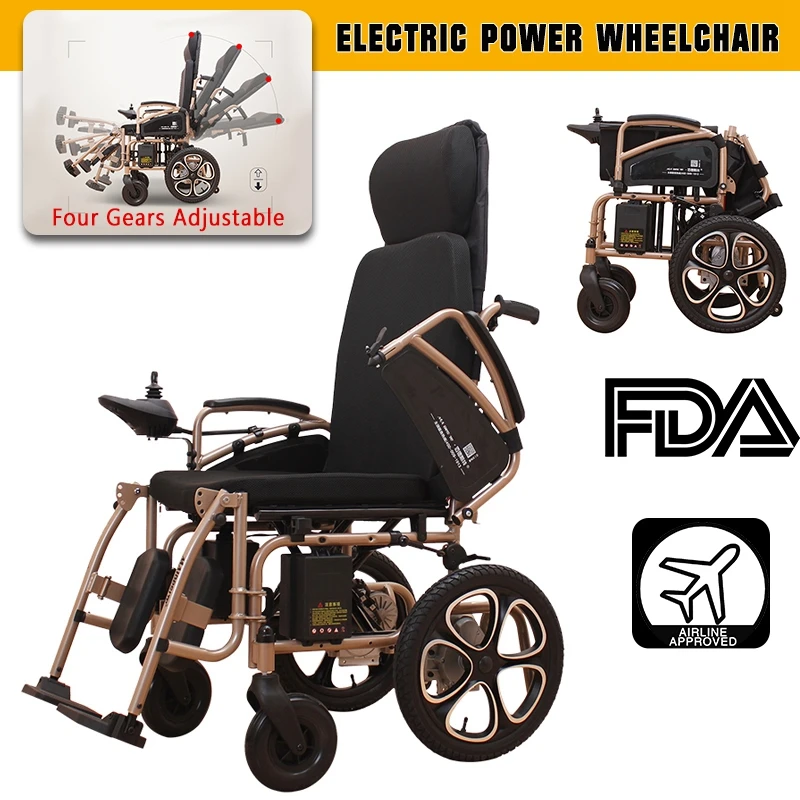 Складная легкая инвалидная коляска с электроприводом портативная для пожилых