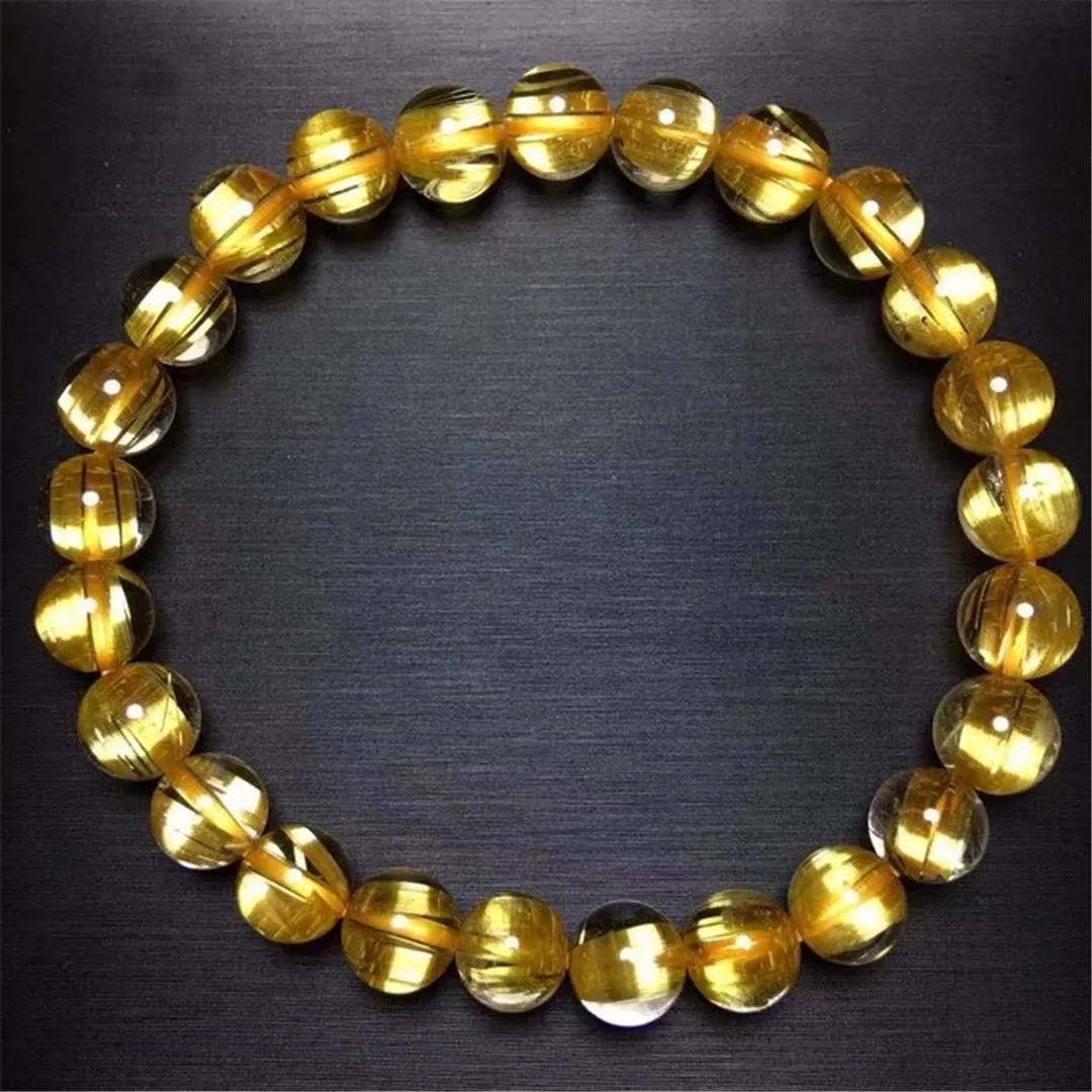 

Топ 7 мм натуральный Золотой рутилированный кварцевый браслет ювелирные изделия для женщин и мужчин лечение богатства любовь подарок крист...