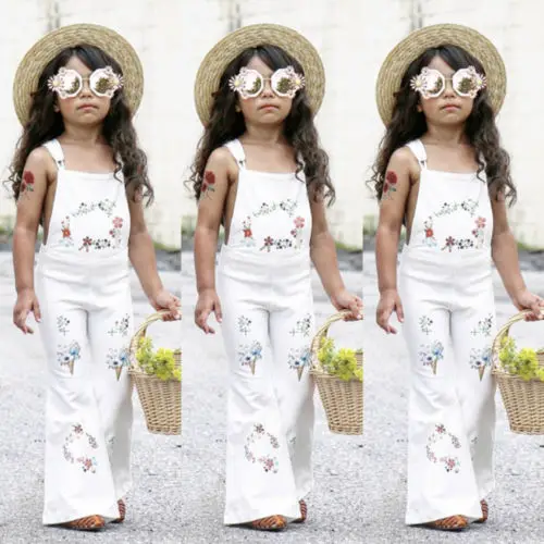 Новый Детский комбинезон с цветочным рисунком для девочек платье на подтяжках