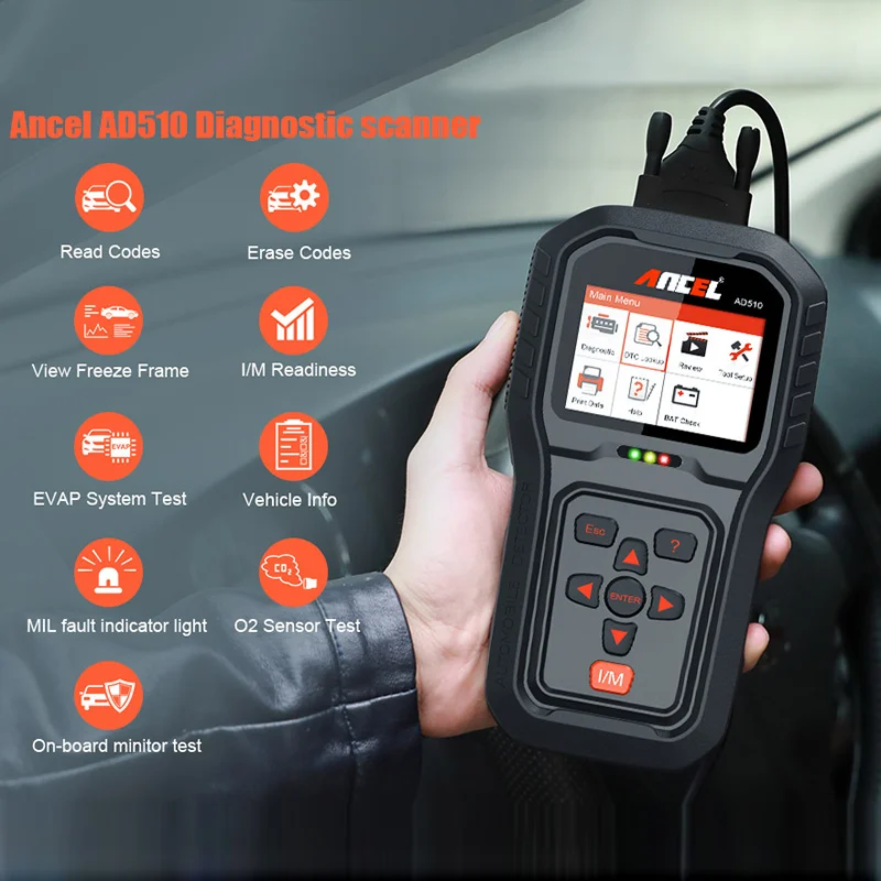 Ancel AD510 Pro Obd2 диагностический сканер полный Функция считыватель кода двигателя