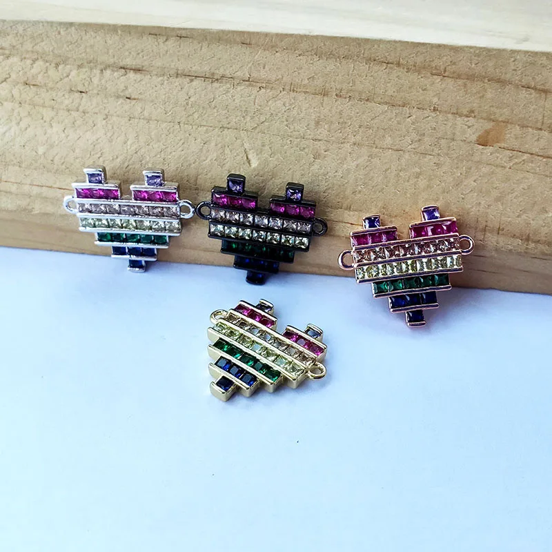 

5 Pieces Fashion Heart Shaped Pendant Connector Micro Pave rainbow Cubic Zirconia cz Jewelry DIY Making Bracelet Necklace CT457