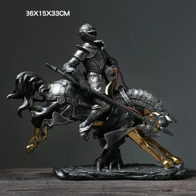 Black Nordic Retro Riding Warrior Art Sculpture Abstract Horse Figurine Resin Art&Craft Home Decoration Opening Gift R2618 - Color: Black