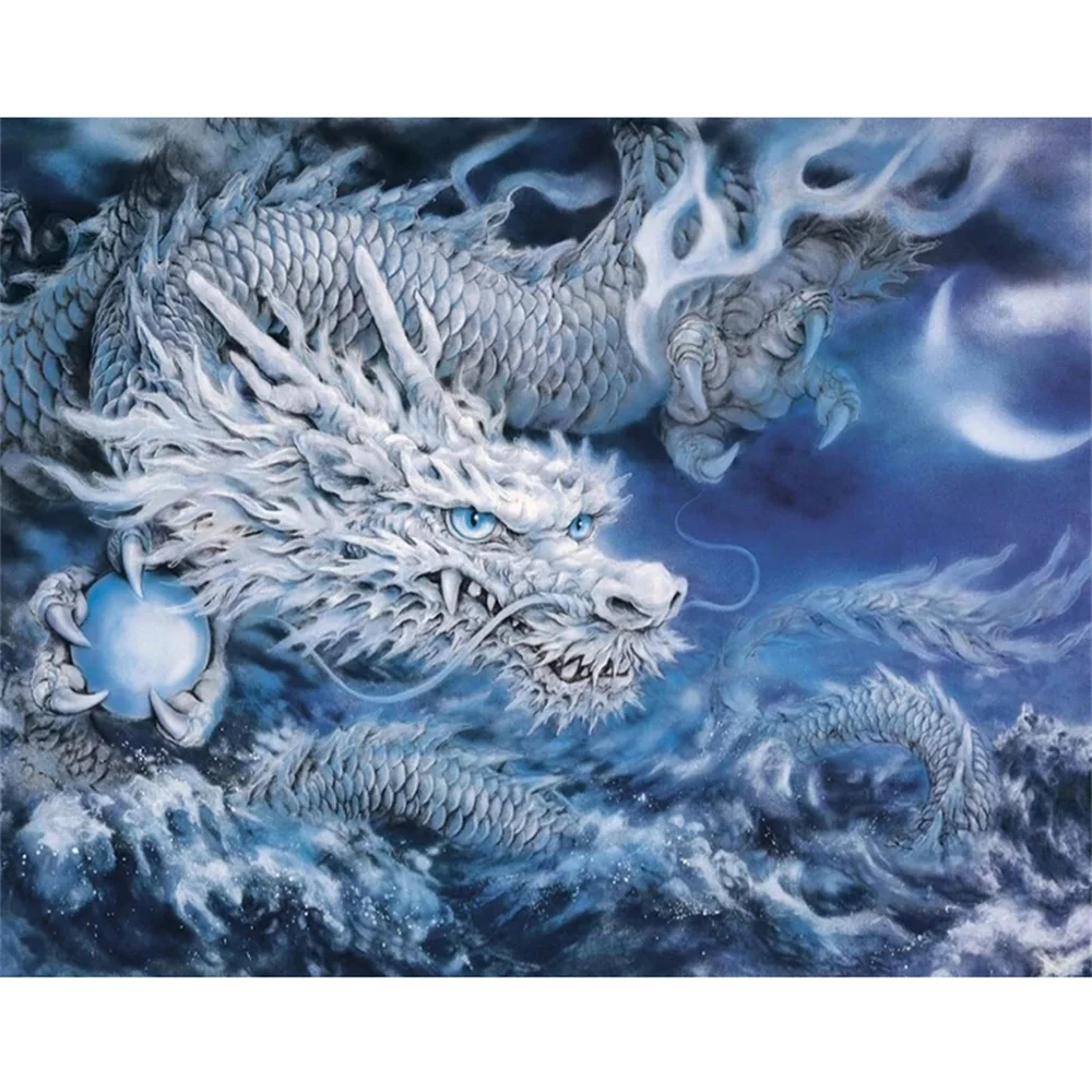 

White Flying Dragon Painting By Numbers Kit DIY Hand Painted Canvas Oil Art Craft Pictures By Numbers Canvas Wall Decoration