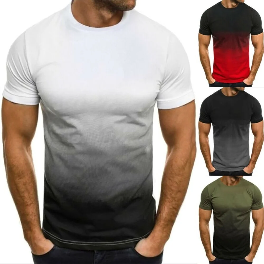 

Men 3D Gradient Short Sleeve Crew Neck Summer T-shirt Casual Fashion Tops New