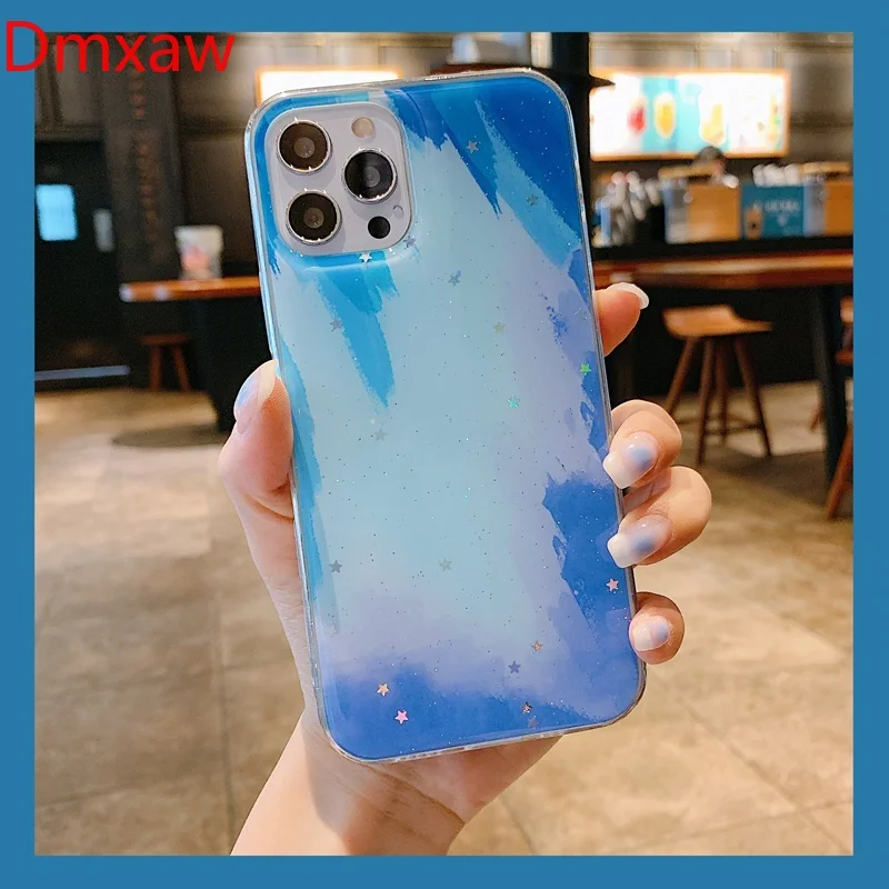 Для Realme C17 7i C15 C12 C11 C2 5 5S 5i C3 6i чехол для телефона акварель облака блеск Bling Star