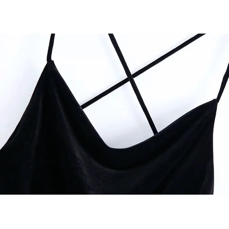 

High Quality Women 2021 Sexy Fashion Drawstrings Pleated Velvet Mini Dress Vintage Backless Cross Thin Straps Female Dresses