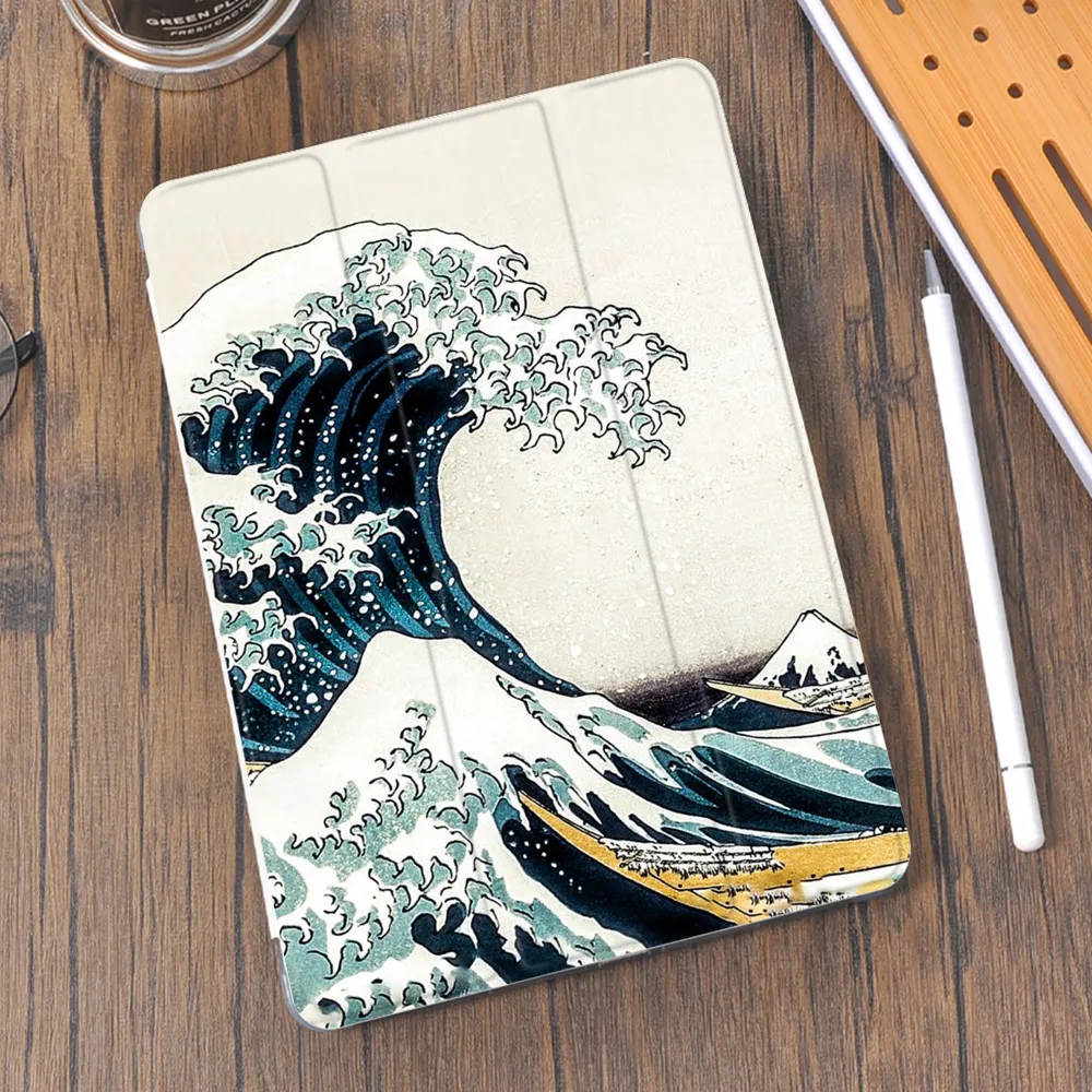

Vintage Painting Waves for iPad 7th Case Pencil Holder Pro 11 2020 10.2 8th Air 4 Mini 5 6th Pro 12.9 Air 2 Cover 10.5 Air 3