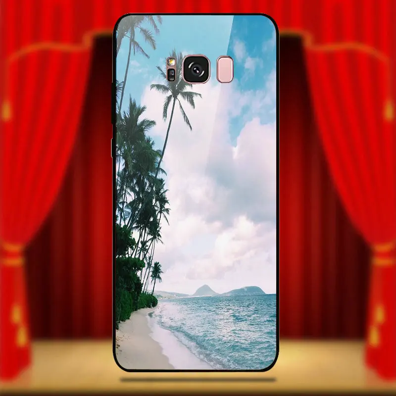 Palm Tree Hawaii Beach Tempered Glass Phone Cases Cover for Samsung Galaxy A6 A8 A8S A9S S8 S9 S10 Plus Lite Coque Bags |