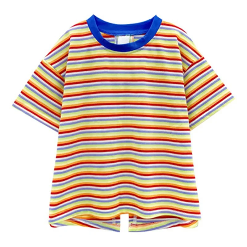 

Girls short-sleeved T-shirt summer 2021 new fashion big kids summer striped top trend 3-15 years old kids clothes
