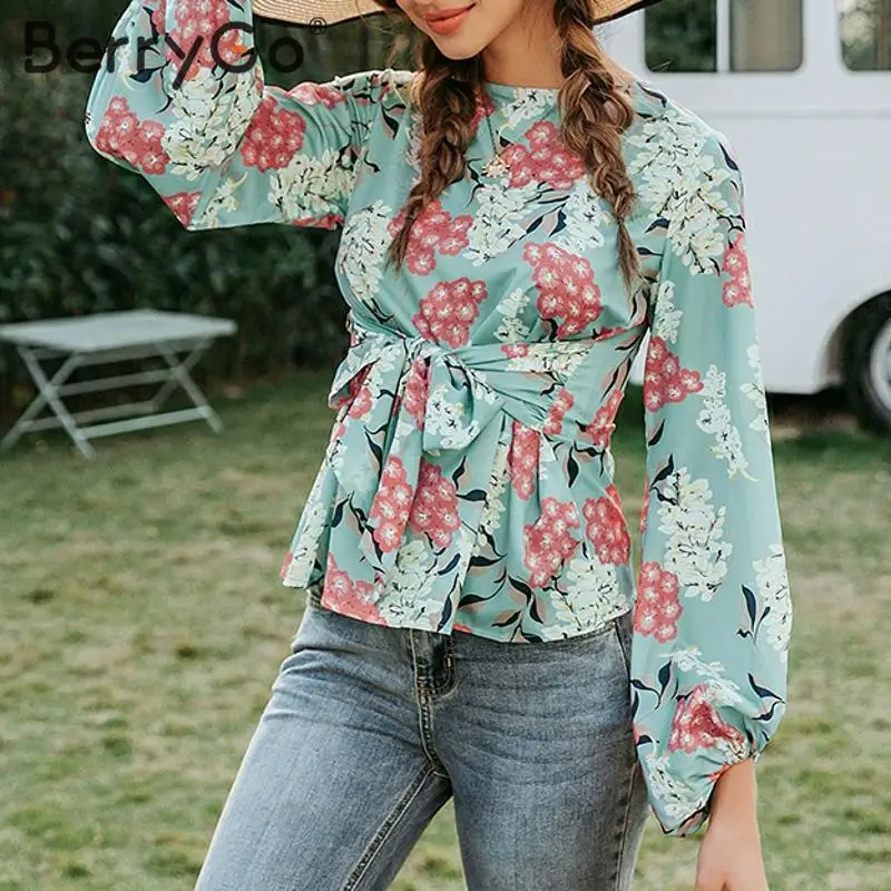 BerryGo Повседневная блуза с длинным рукавом и цветочным принтом Женская винтажная