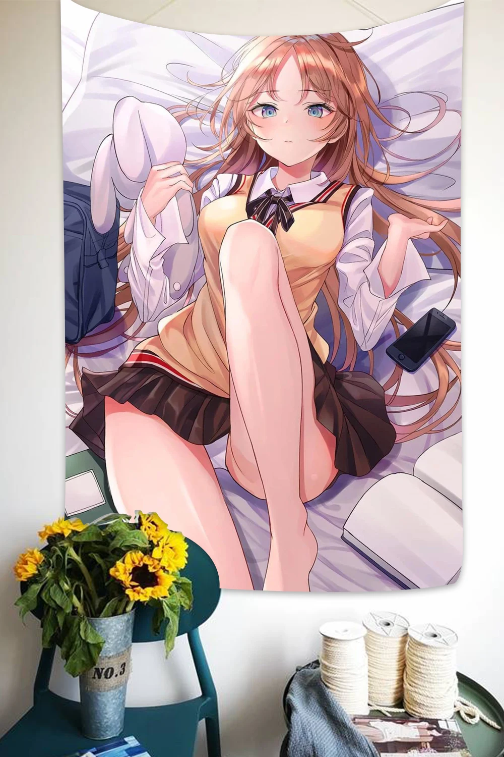 Simsant Japanese Animation Tapestry White Dresses Girl Magic Blanket Backdrop Wall Hanging Tapestries for Living Room Decor | Дом и сад