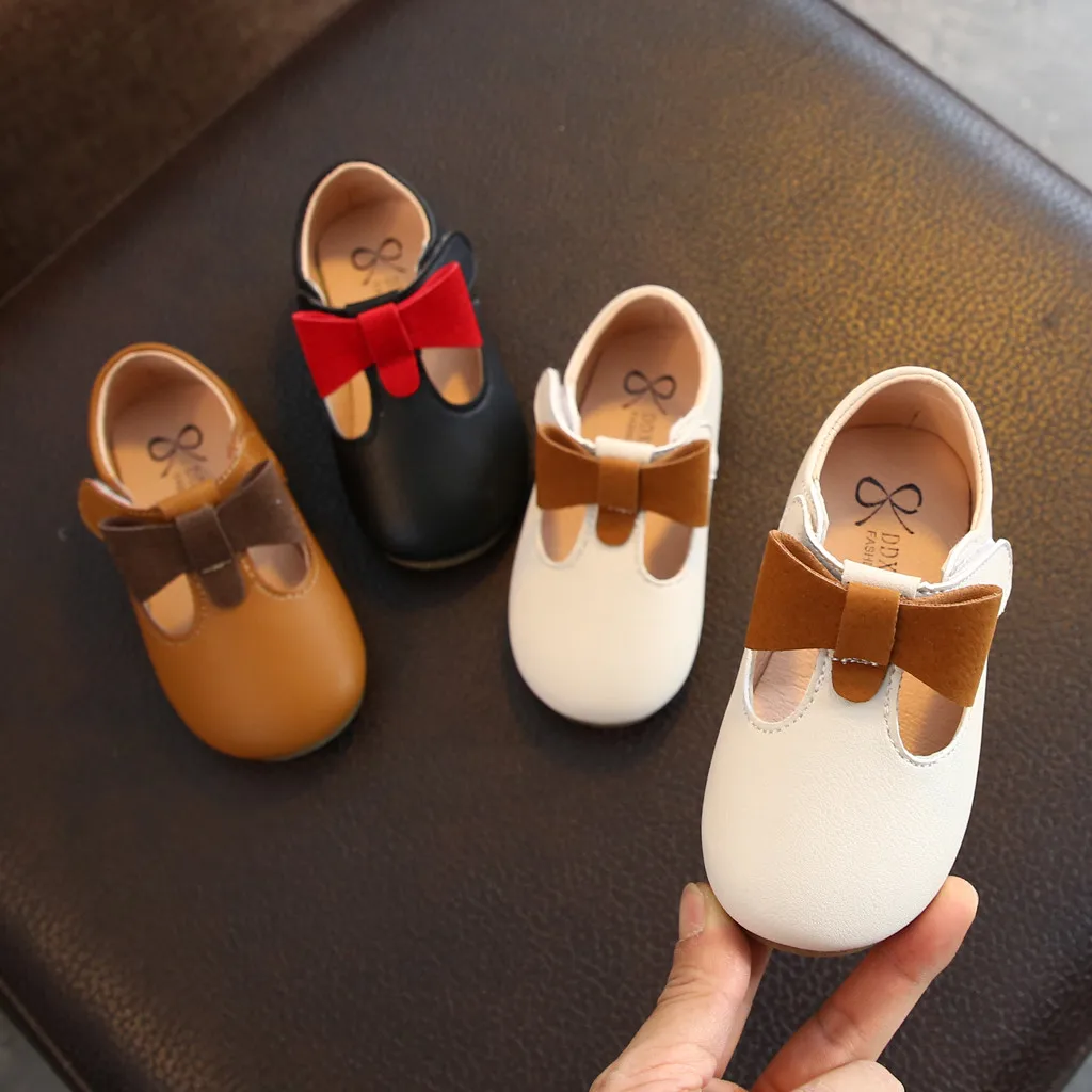 Детская зимняя танцевальная обувь из ПУ кожи с бантом вечерние туфли принцессы