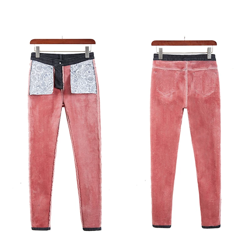 

Winter Thick Velvet Warm Blue Jeans Women Trousers High Waist Skinny Jeans Woman 2021 Slim Elastic Waist Women Jeans Pants 11483