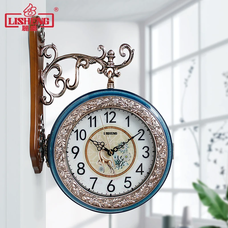 Европейские винтажные настенные часы художественные тихие синие креативные