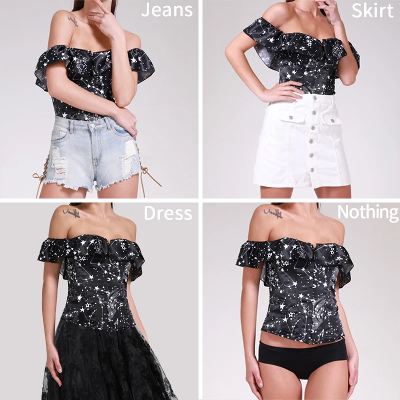 Корсет астрономический с принтом пикантный бюстье рукавами в готическом стиле