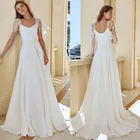 Шифоновые пляжные свадебные платья 2021 без рукавов трапециевидная Кружевная аппликация Vestido De Noiva с коротким шлейфом молния сзади Свадебное бохо-платье