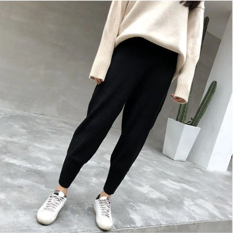 

2020 New Elastic High Waist Pants Women Harem Pants Bud Loose Ankle-length for Women Knit Ladies Loose Solid Casual Trouser L184