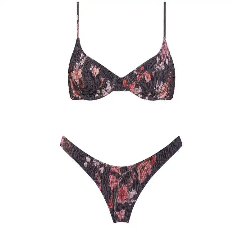 

New Sexy Underwired Push Up Bikini Set Women Triangle Brazilian Bikinis Swimwear Ruched Biquini Printed Bathing Suits Beach Wear
