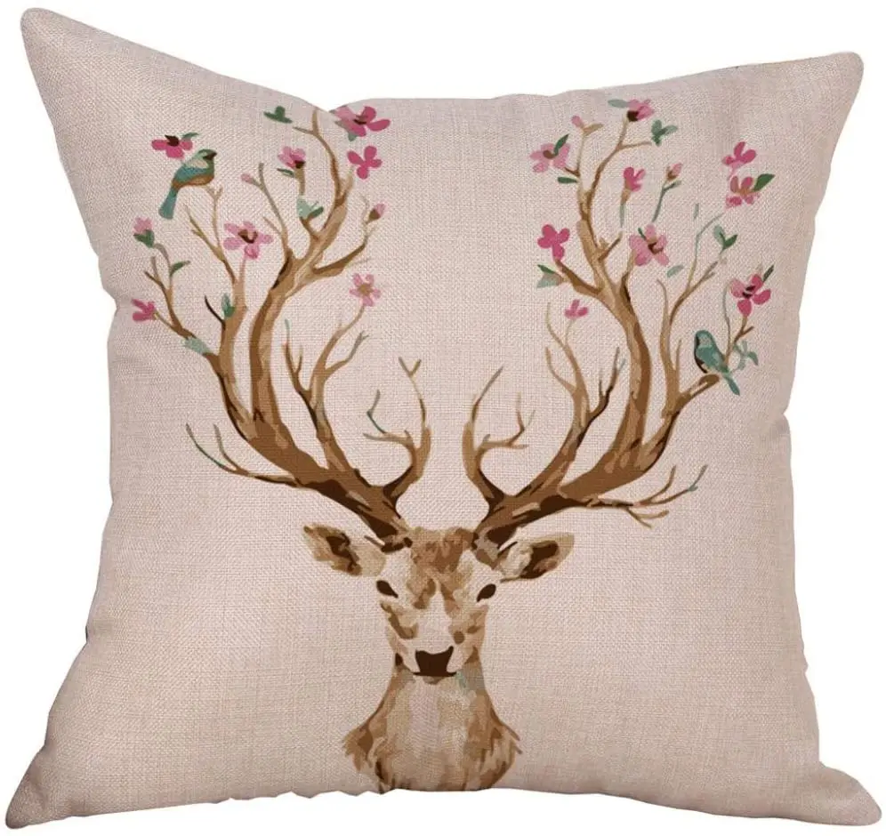 

Bokeley Pillowcase Christmas Deer Pillow Case New Cotton Linen Cushion Cover Sofa Home Car Decor (Color D)